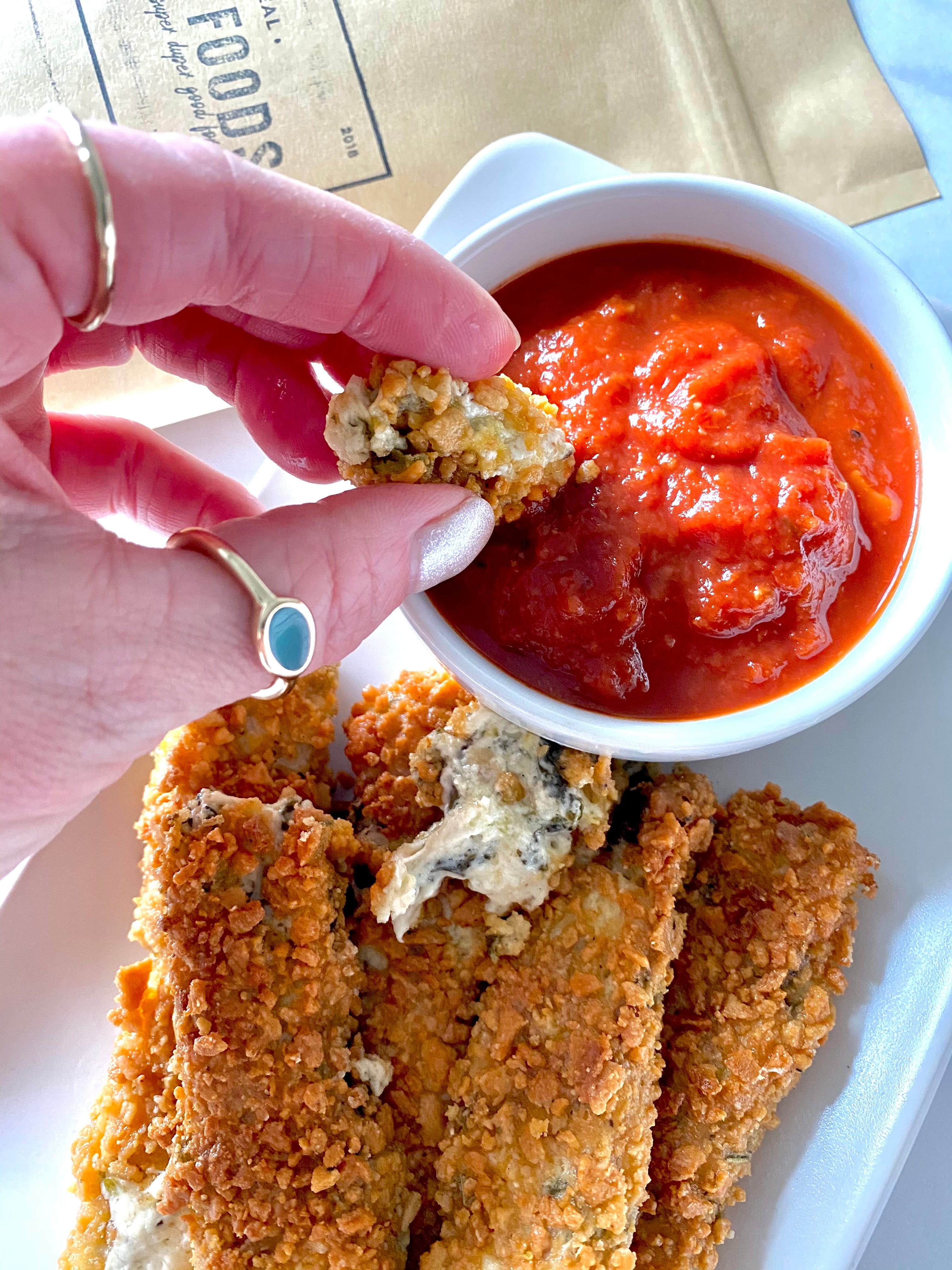 Low-Carb Spinach Artichoke Dip Mozzarella Sticks