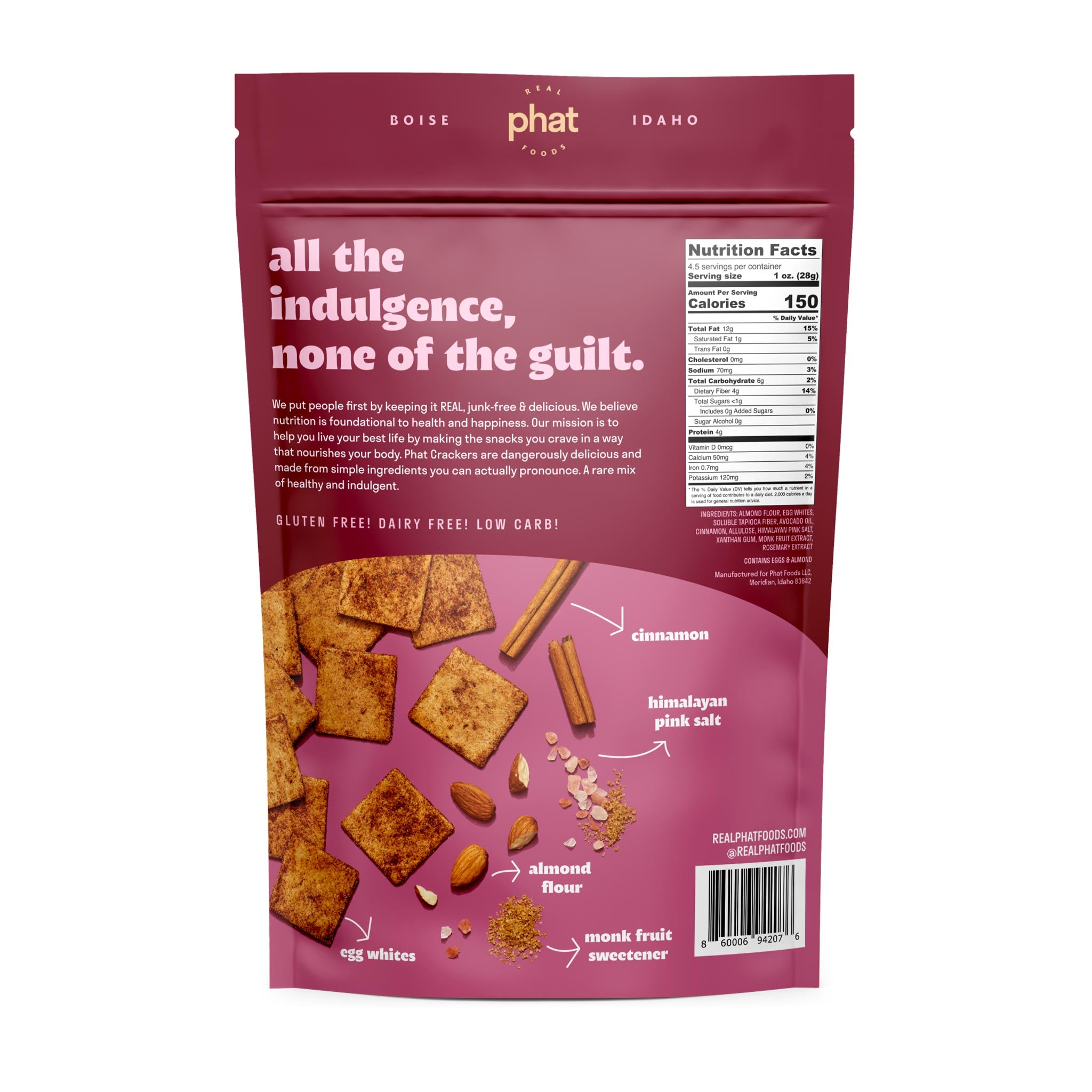 Real Phat Foods Almond Flour Crackers in Sweet Cinnamon Crunch