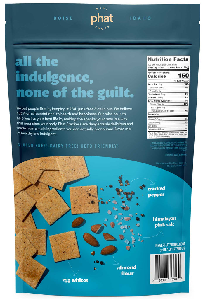 Almond Flour Crackers - Cracked Pepper - Back of Bag - Nutrition Facts