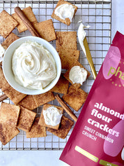 Real Phat Foods Almond Flour Crackers in Sweet Cinnamon Crunch being iced for additional flavor